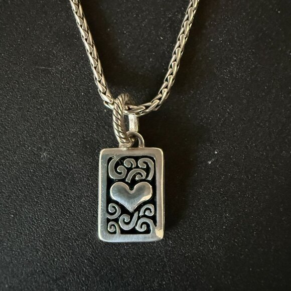 Brighton Silver Necklace Rectangular Pendant Heart Design Adjustable Chain 2013 - Picture 3 of 12